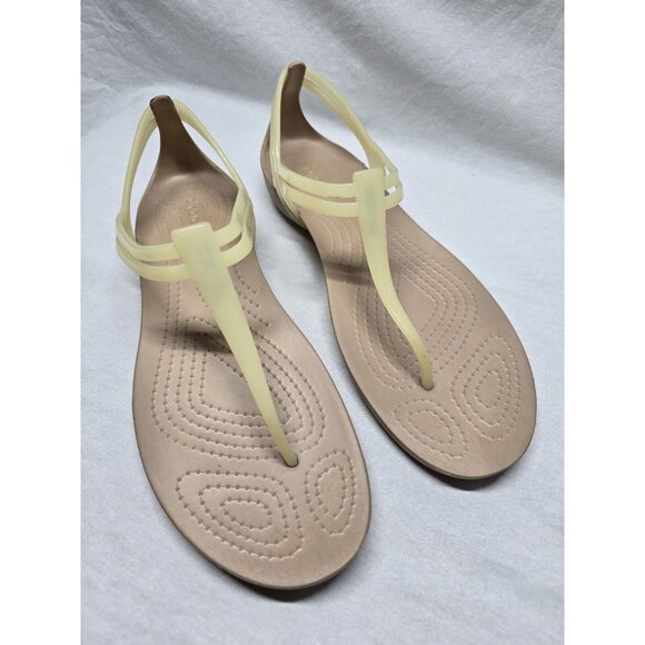 Crocs Isabella Women's Size 10 Tan Jelly T-Strap Iconic Comfort Sandals- Rare - Picture 2 of 5